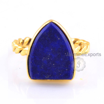 Anillo hecho a mano de la piedra preciosa del Lapis, joyería del anillo de Lapis del oro 18k